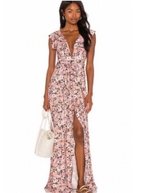 Maaji Maxi Dress Womens Size Medium Ditsy Fortunata Long Floral Pink Rayon